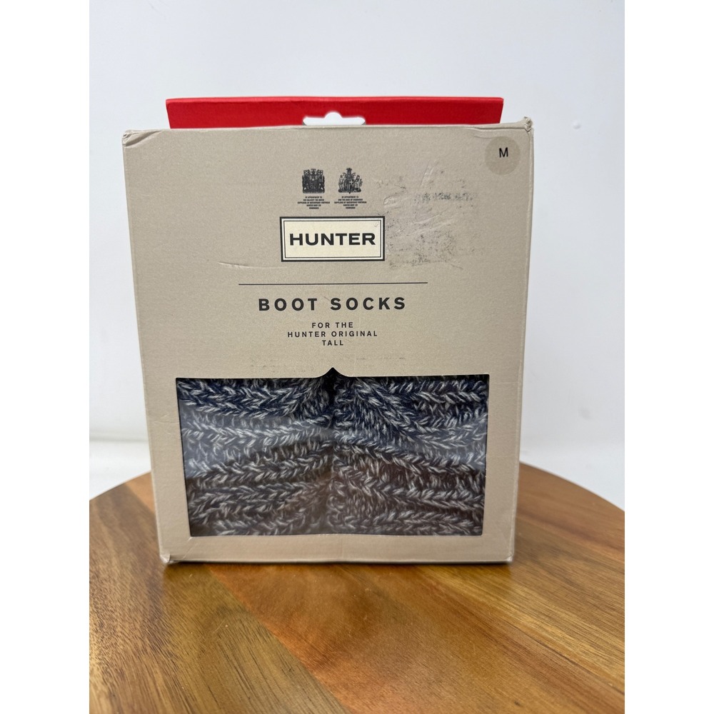 Hunter Original Tall Cable Knit Boot Socks Navy Grey Medium UAS3124AAC NEW